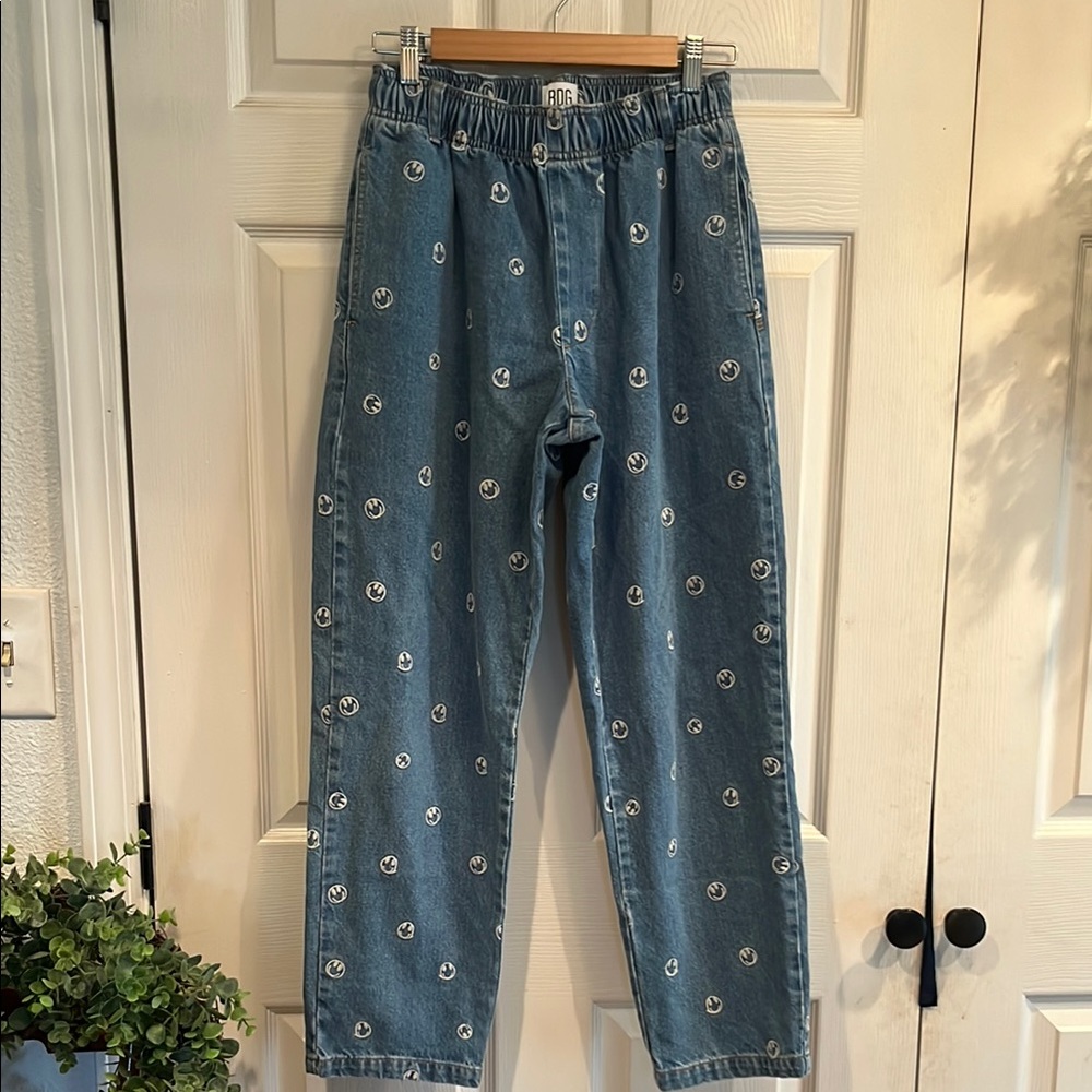 BDG Blue Boyfriend Jeans with Vintage Smiley Face Charm